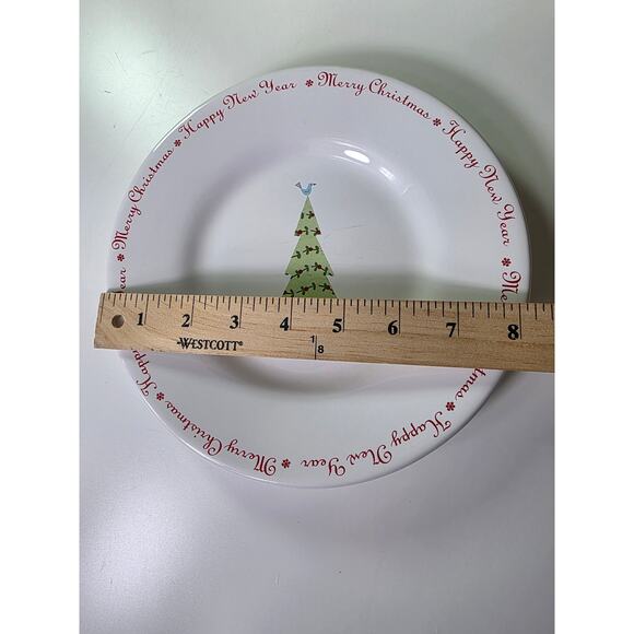 WORLD MARKET Christmas Tree Red Border 8.5" Salad Dessert Plates Set of 4 - Picture 5 of 8